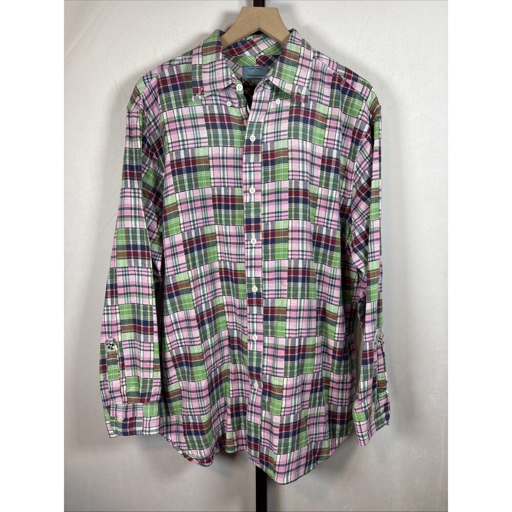 Castaway Nantucket Madras Button Down Shirt Men's Large Colorful Patchwork Beach